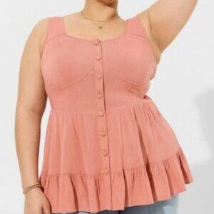 Torrid Babydoll Pleated Tier Top Women's Adjustable Strap Faux Button Front 2X